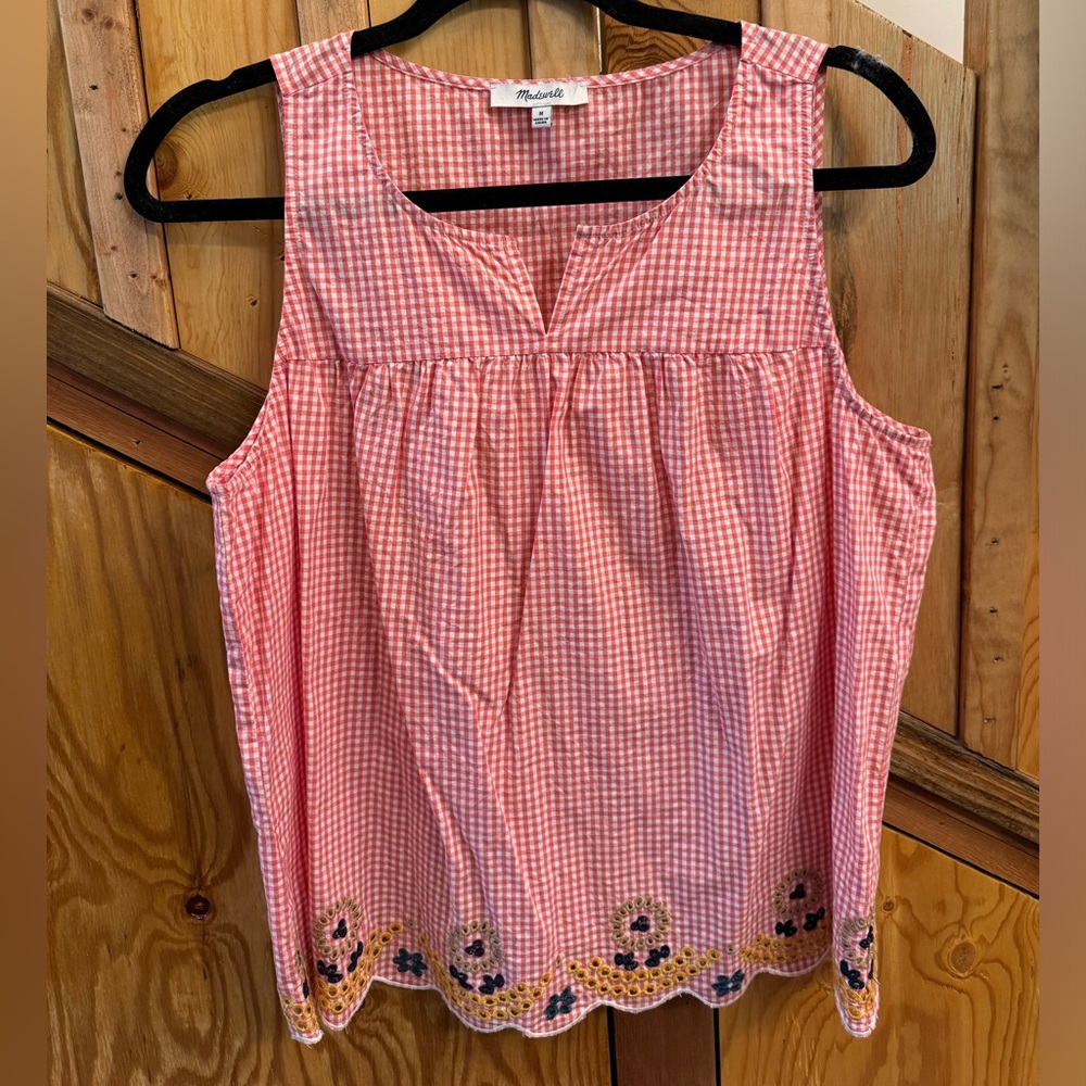 Madewell Embroidered Gingham Tank Top